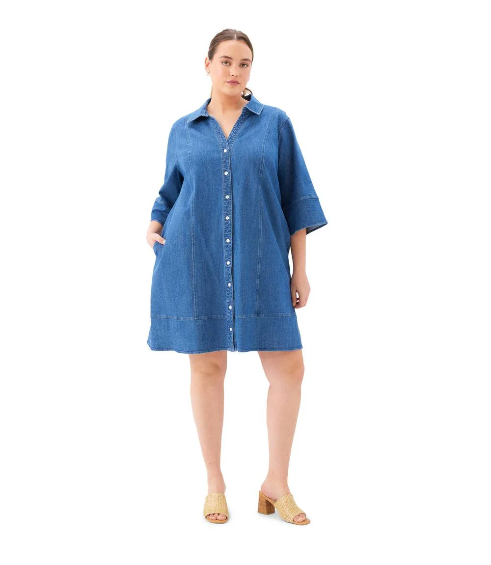 Plus Size Flare Sleeve Shirtdress - Image 3