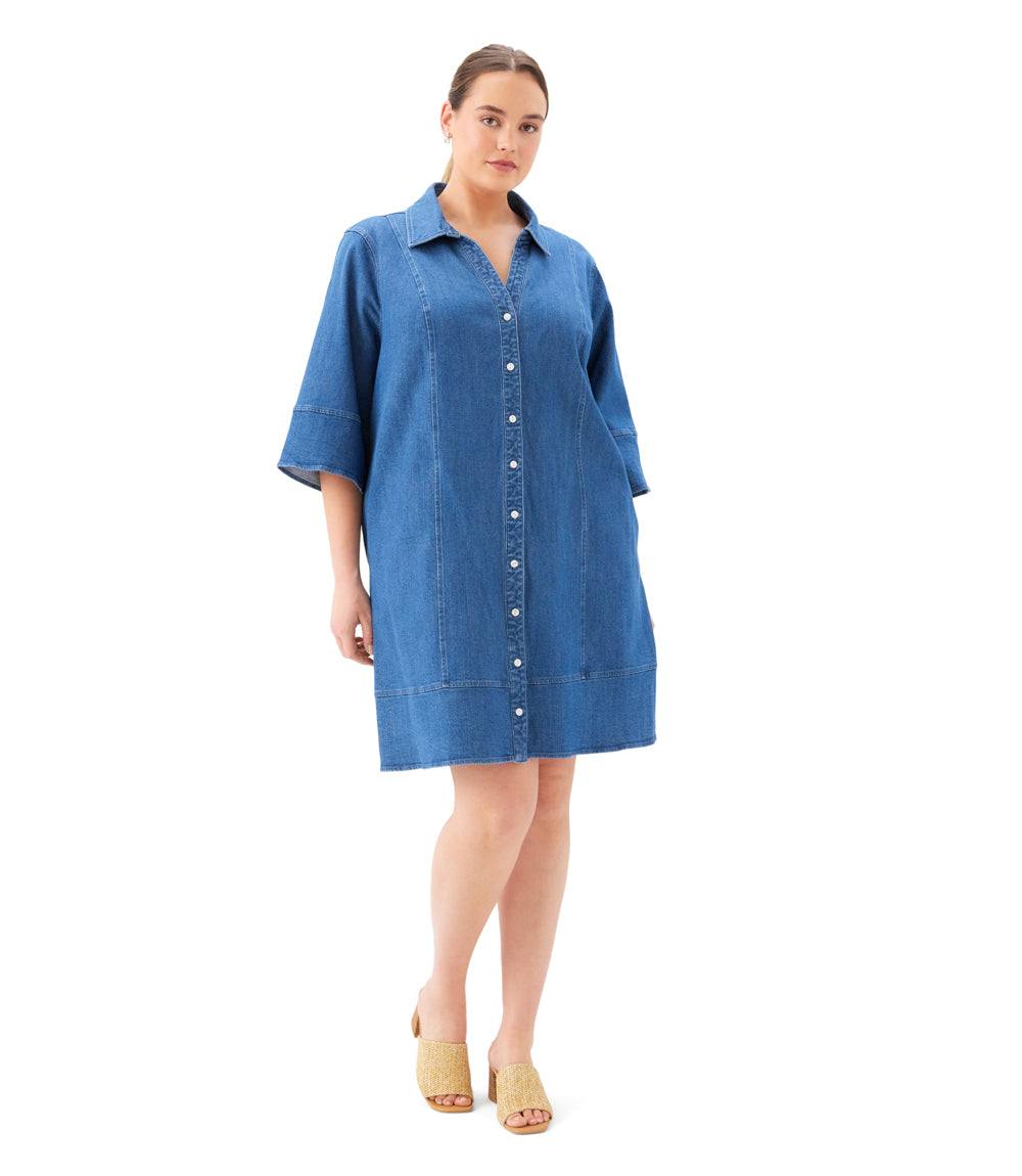 Plus Size Flare Sleeve Shirtdress - Image 4