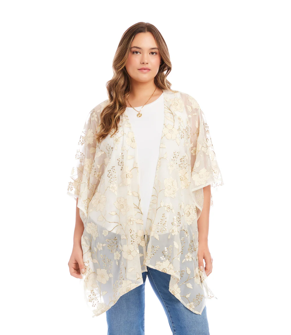 Plus Size Floral Embroidered Open Front Jacket - Image 2
