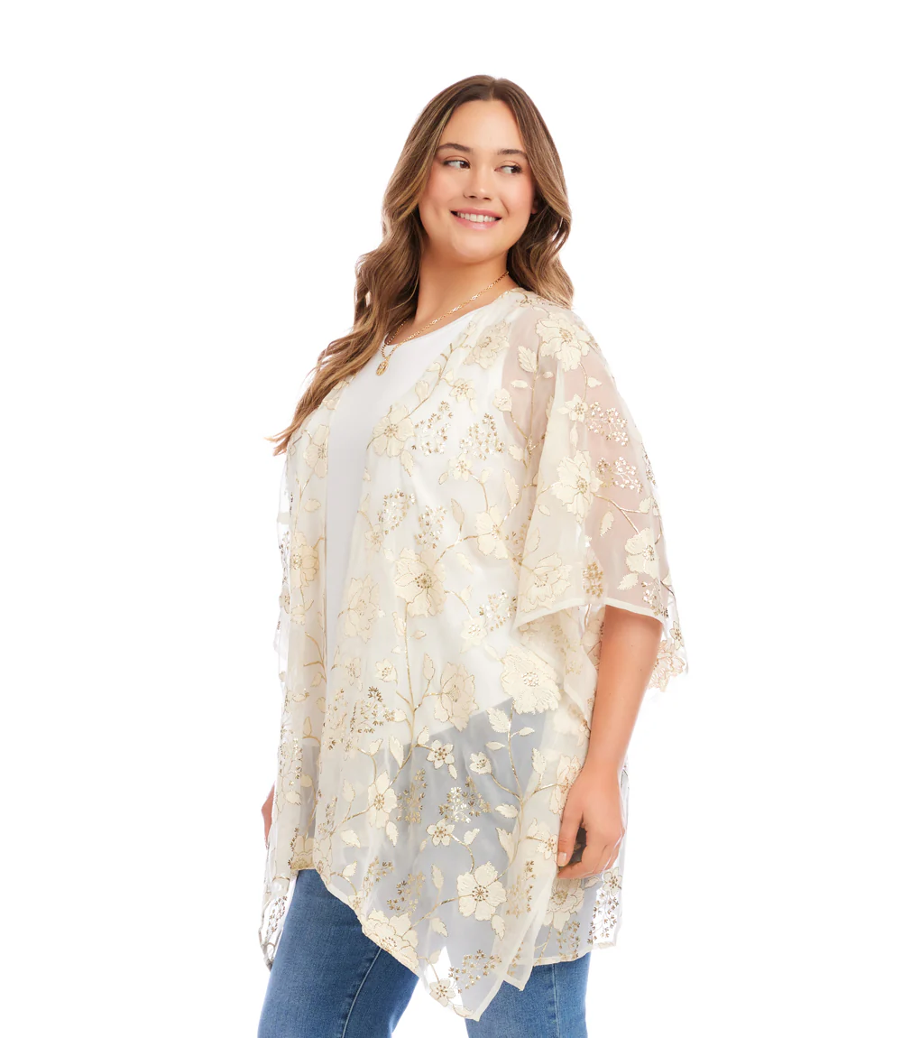 Plus Size Floral Embroidered Open Front Jacket - Image 3