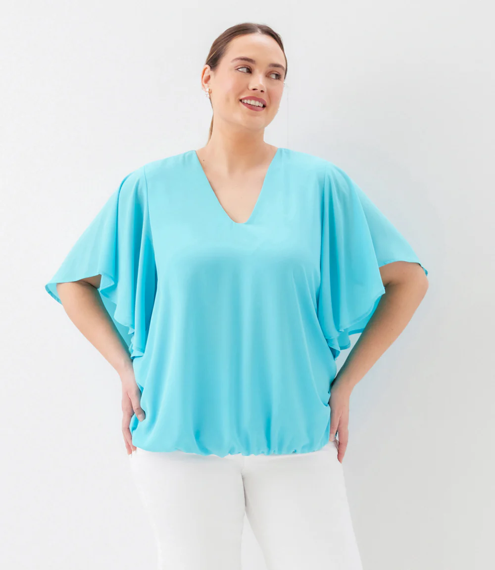 Plus Size Flutter Sleeve V-Neck Top - Image 3