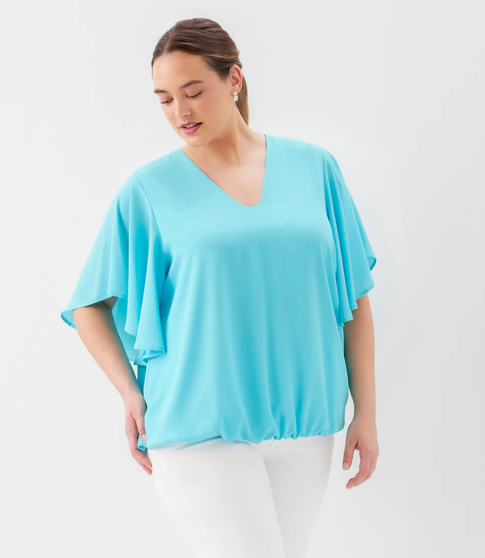 Plus Size Flutter Sleeve V-Neck Top - Image 4