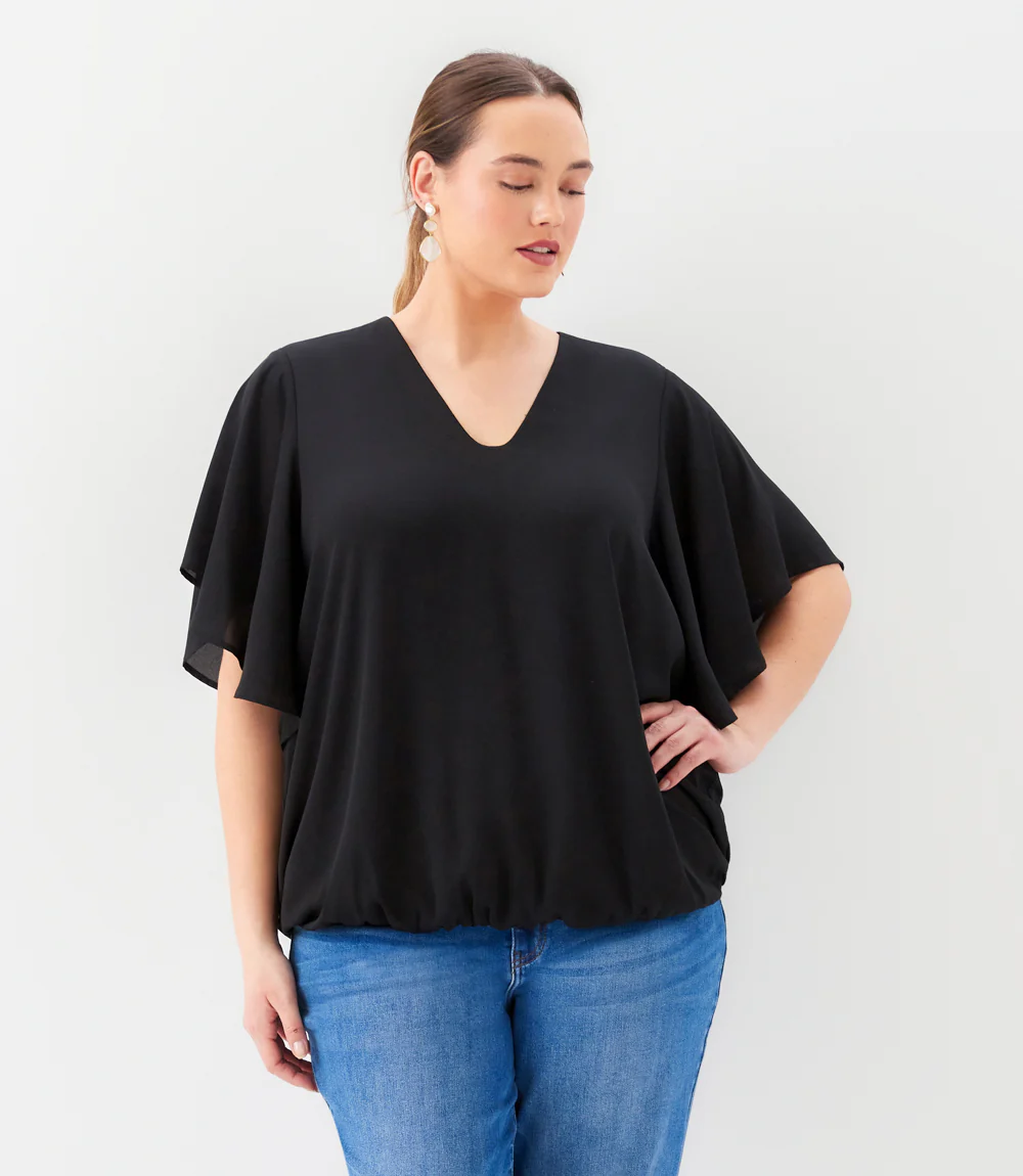 Plus Size Flutter Sleeve V-Neck Top - Image 2