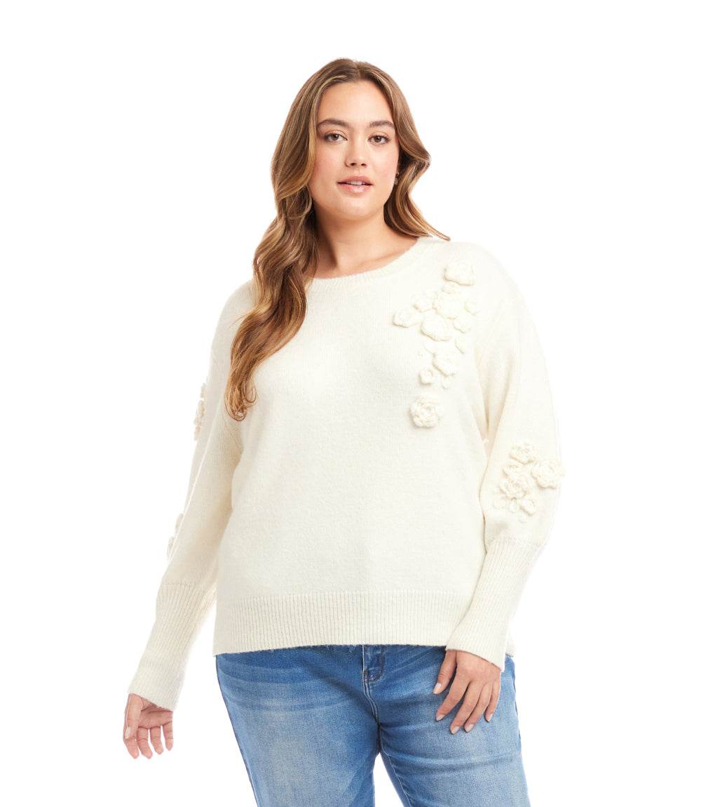 Plus Size Hand Embroidered Flower Detail Sweater - Image 2