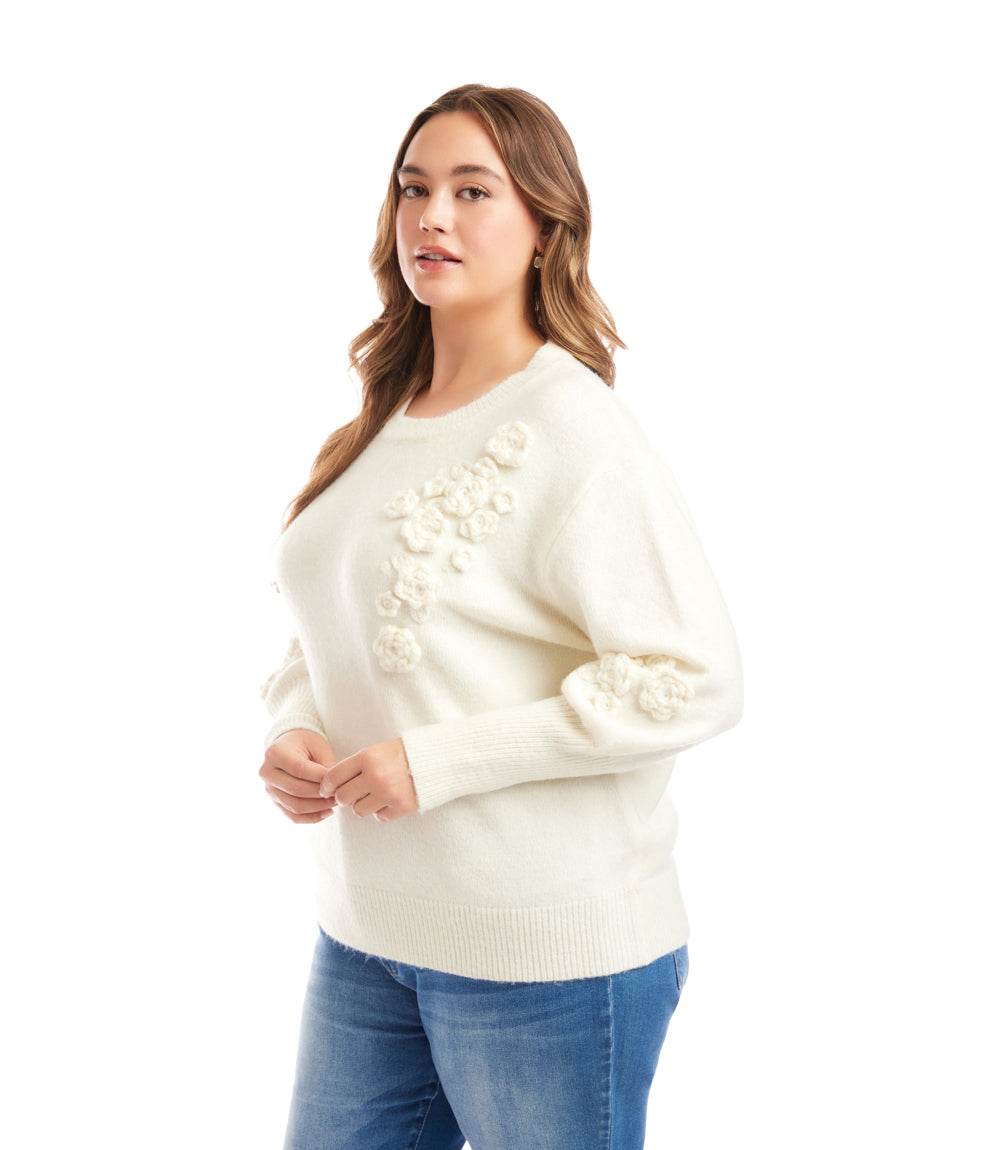 Plus Size Hand Embroidered Flower Detail Sweater - Image 3