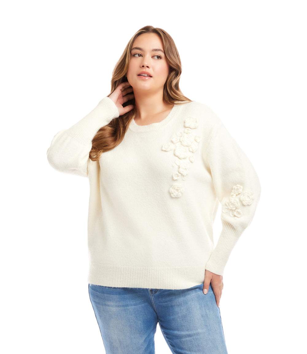 Plus Size Hand Embroidered Flower Detail Sweater - Image 4
