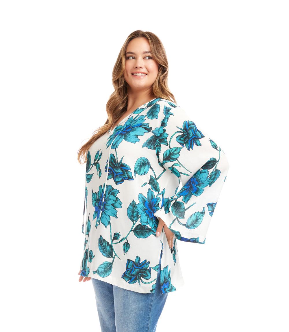 Plus Size Keyhole Side-Slit Sleeve Tunic Top - Image 3