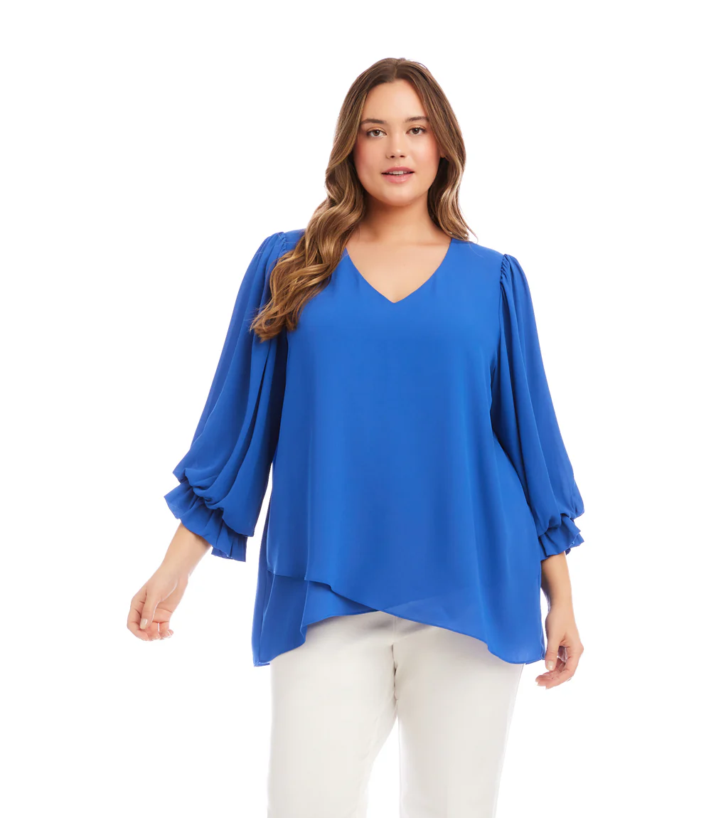 Plus Size Layered Sleeve Asymmetric Top - Image 2