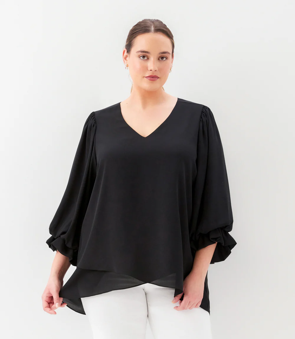 Plus Size Layered Sleeve Asymmetric Top - Image 2