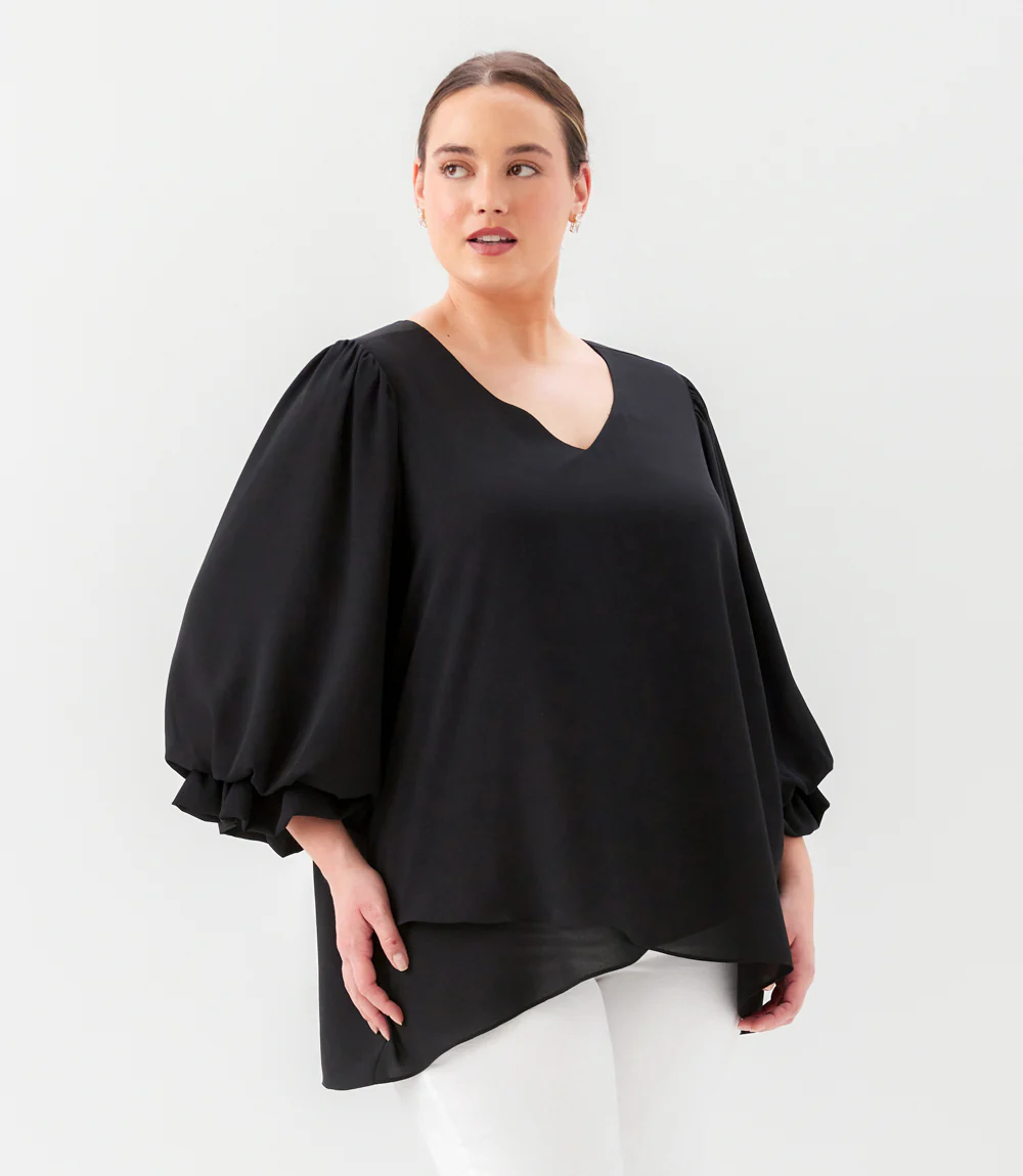 Plus Size Layered Sleeve Asymmetric Top - Image 3