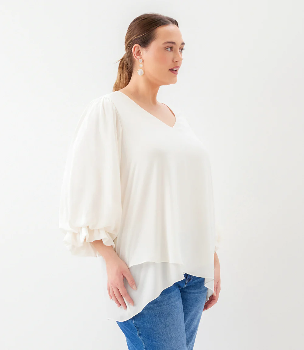 Plus Size Layered Sleeve Asymmetric Top - Image 4