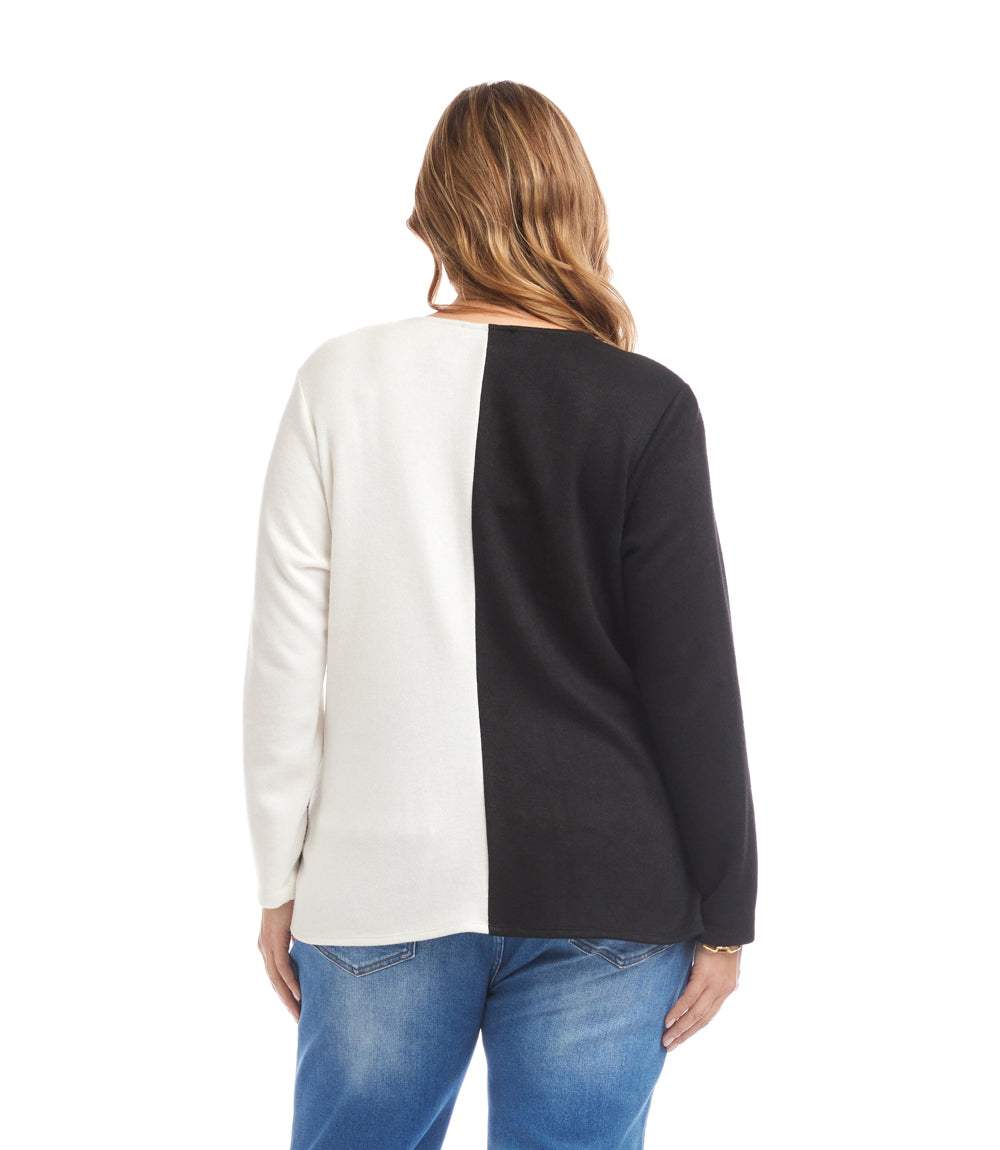Plus Size Long Sleeve Colorblock Satin Bow Top - Image 7