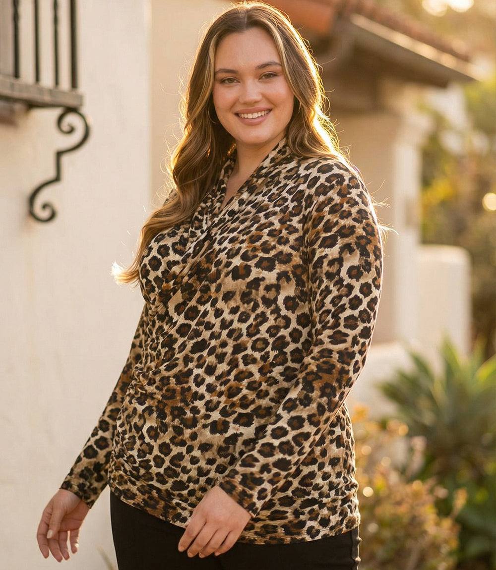 Plus Size Long Sleeve Crossover Side-Shirred Top - Image 2