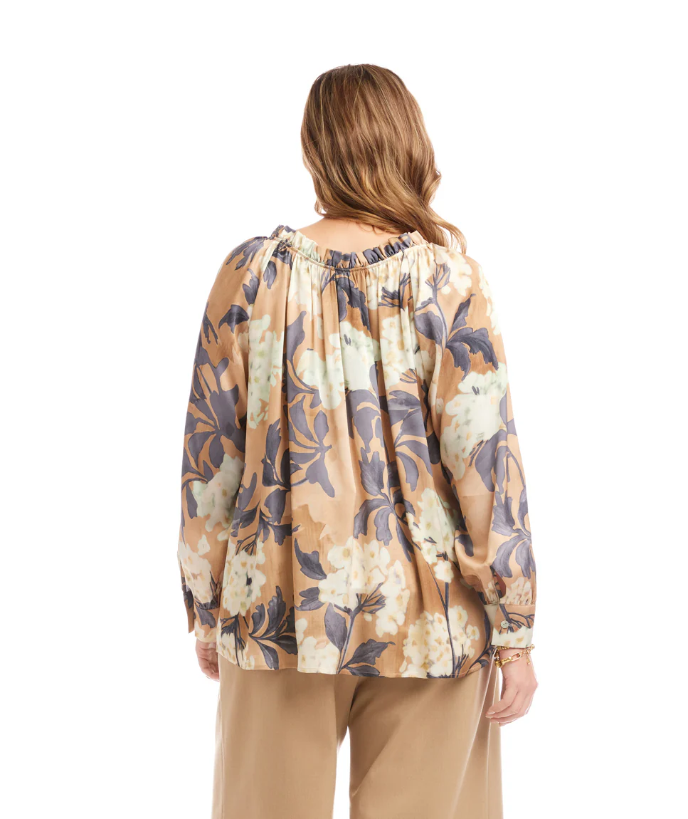 Plus Size Long Sleeve Ruffle Neck Peasant Top - Image 4