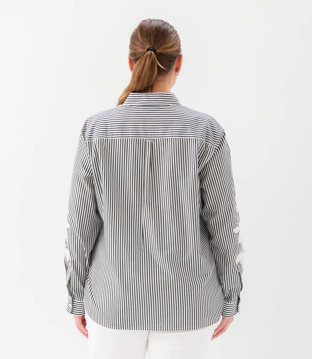 Plus Size Long Sleeve Stripe Embroidered Shirt - Image 6