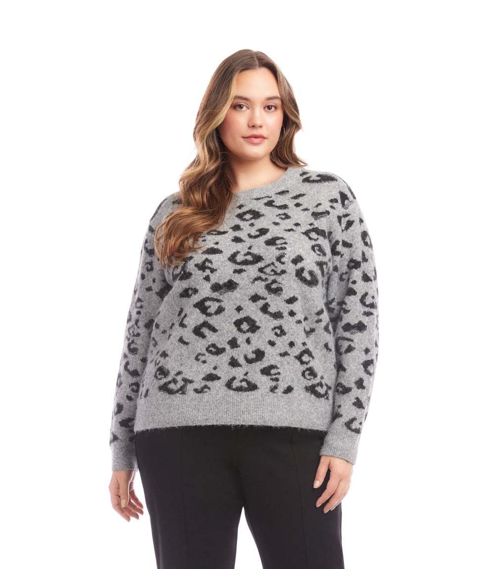 Plus Size Metallic Animal Print Crewneck Sweater - Image 3