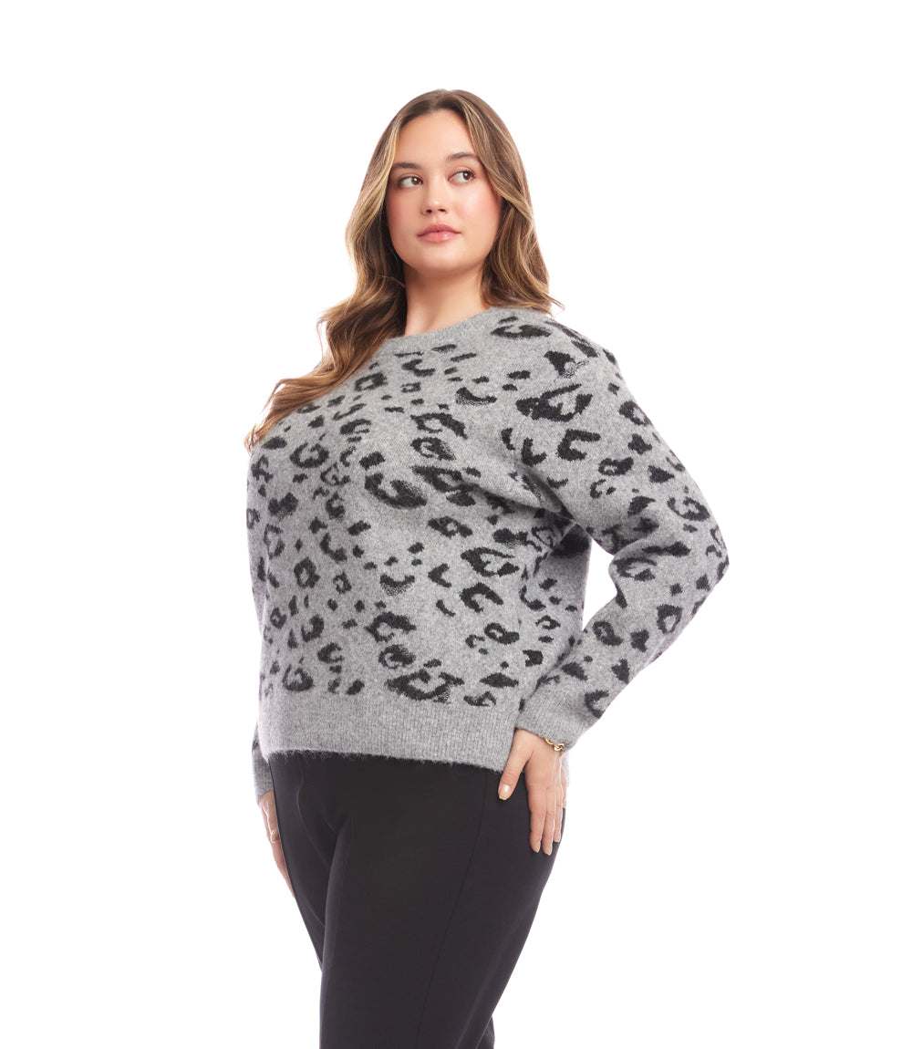 Plus Size Metallic Animal Print Crewneck Sweater - Image 4