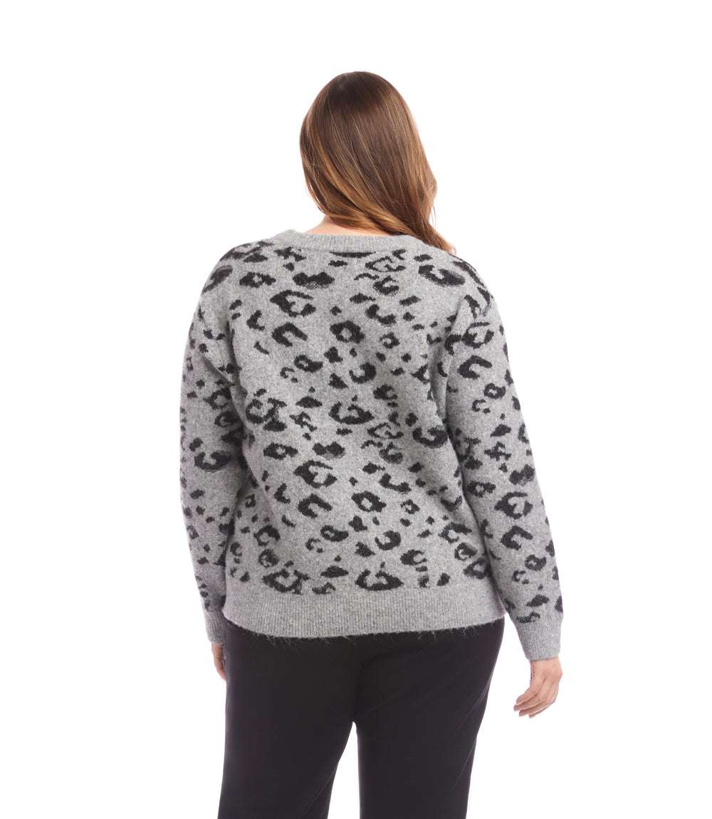 Plus Size Metallic Animal Print Crewneck Sweater - Image 5