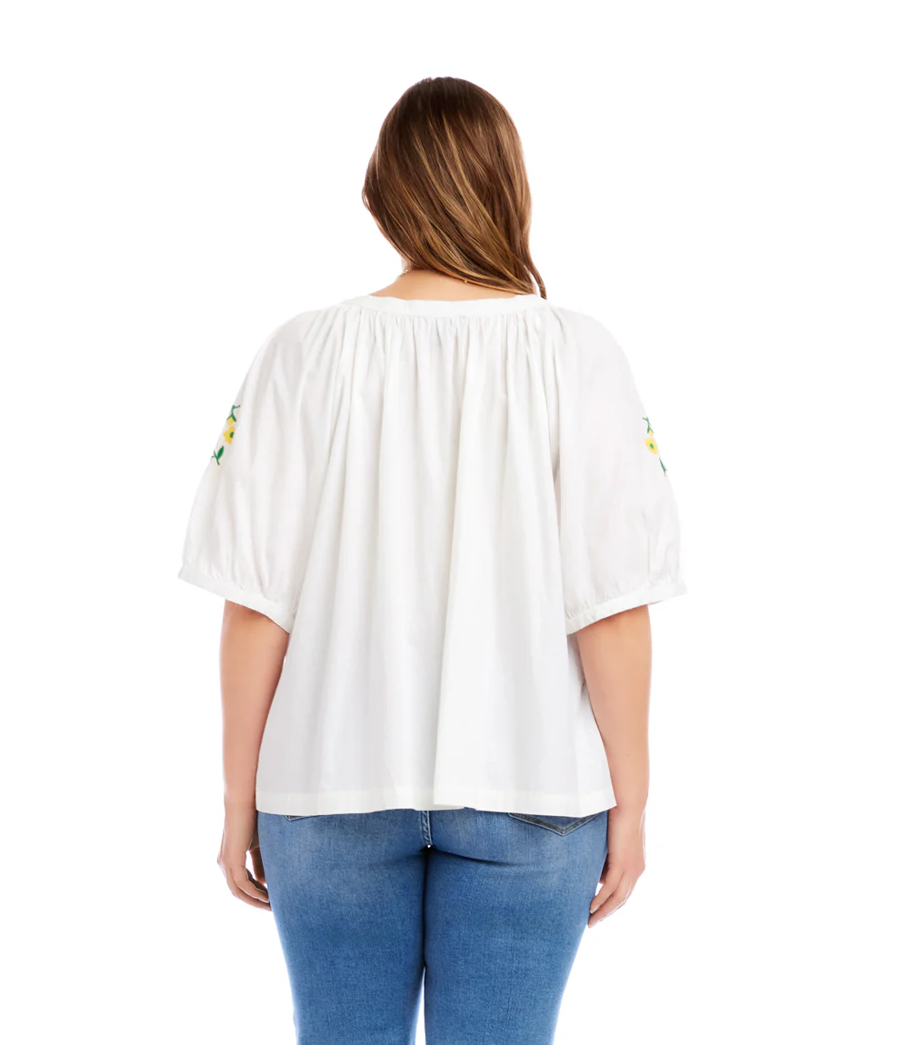 Plus Size Puff Sleeve Embroidered Peasant Top - Image 5