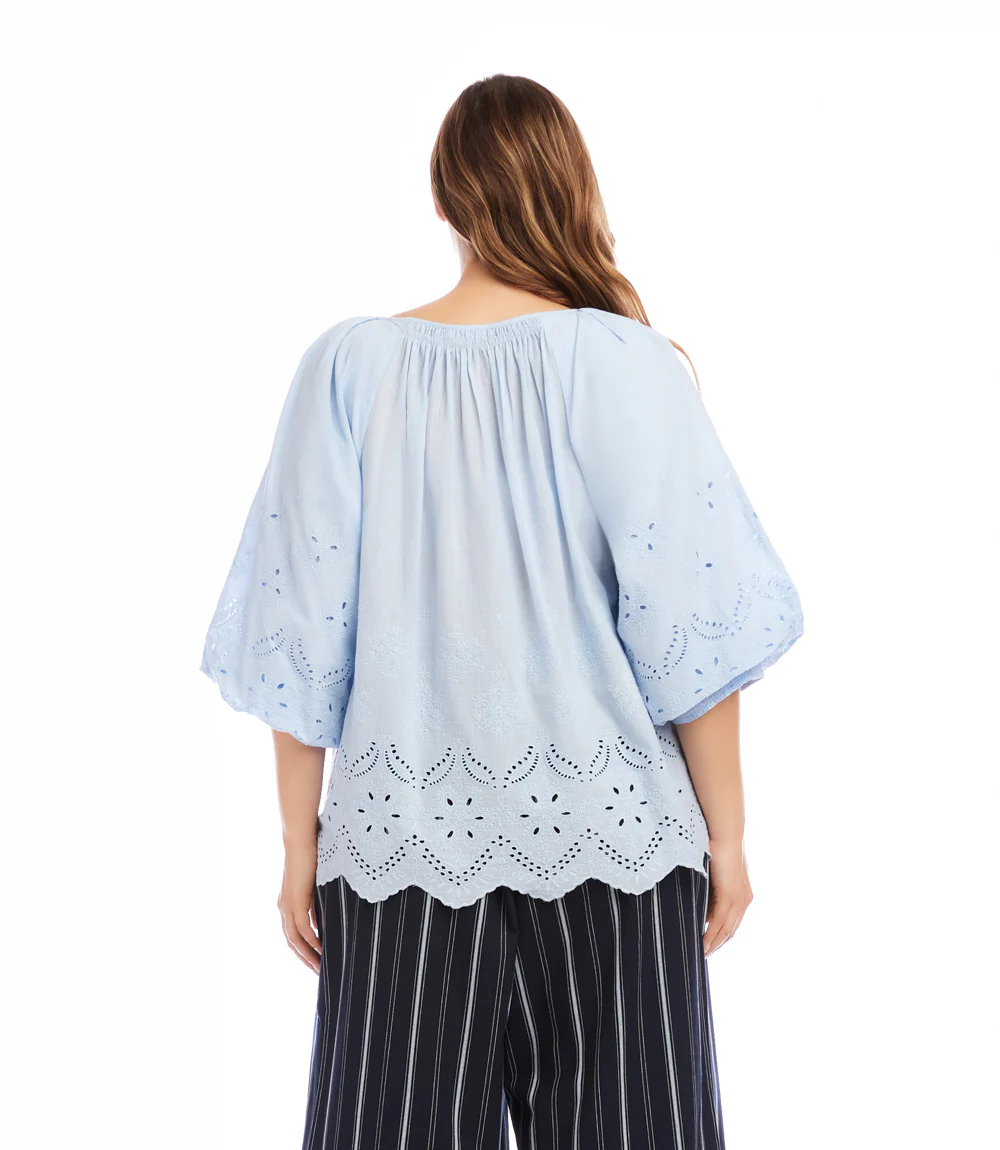 Plus Size Puff Sleeve Embroidered Top - Image 4