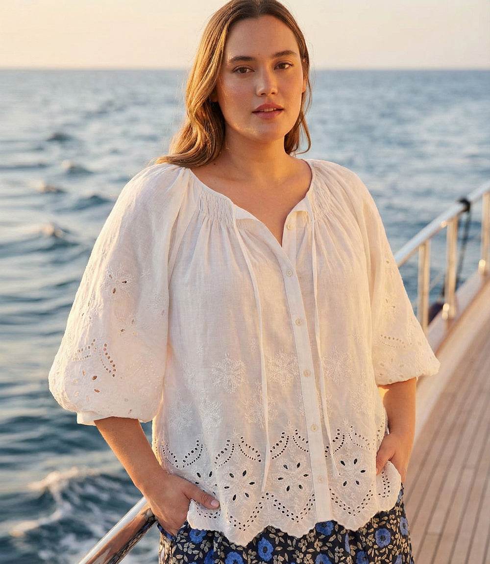Plus Size Puff Sleeve Embroidered Top - Image 3