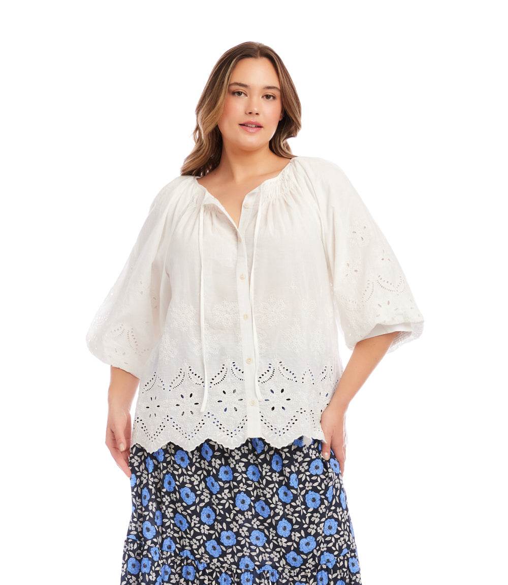 Plus Size Puff Sleeve Embroidered Top - Image 4