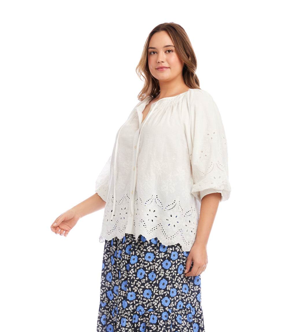 Plus Size Puff Sleeve Embroidered Top - Image 5