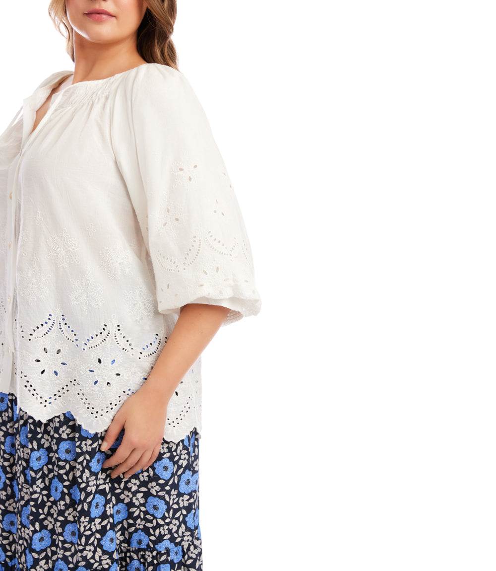 Plus Size Puff Sleeve Embroidered Top - Image 7