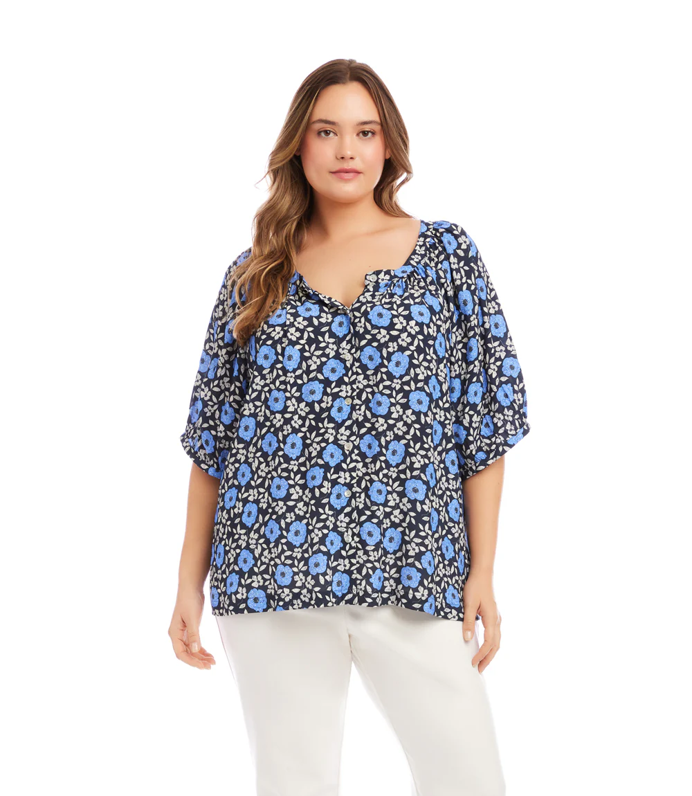 Plus Size Puff Sleeve Peasant Top - Image 2