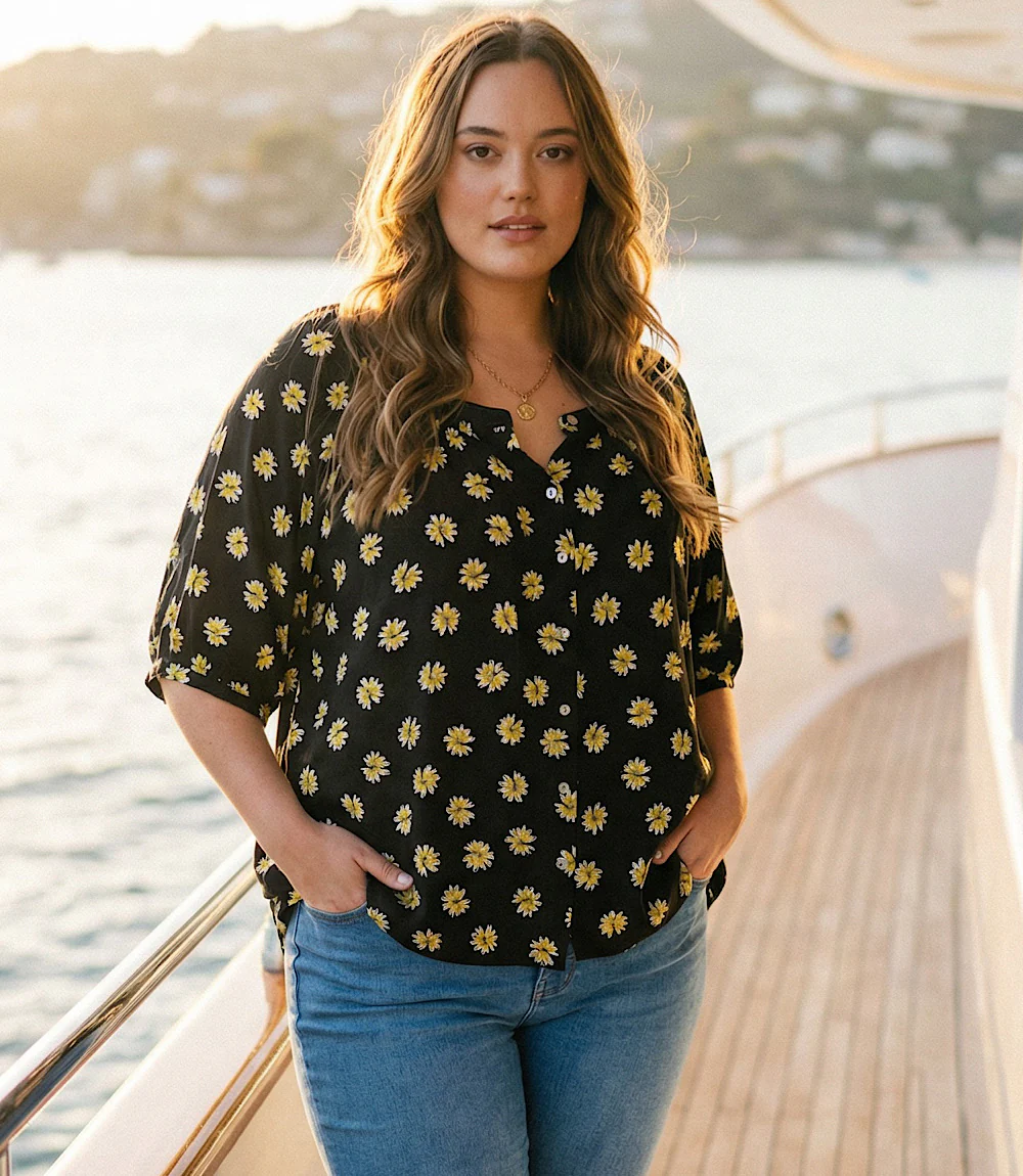 Plus Size Puff Sleeve Peasant Top