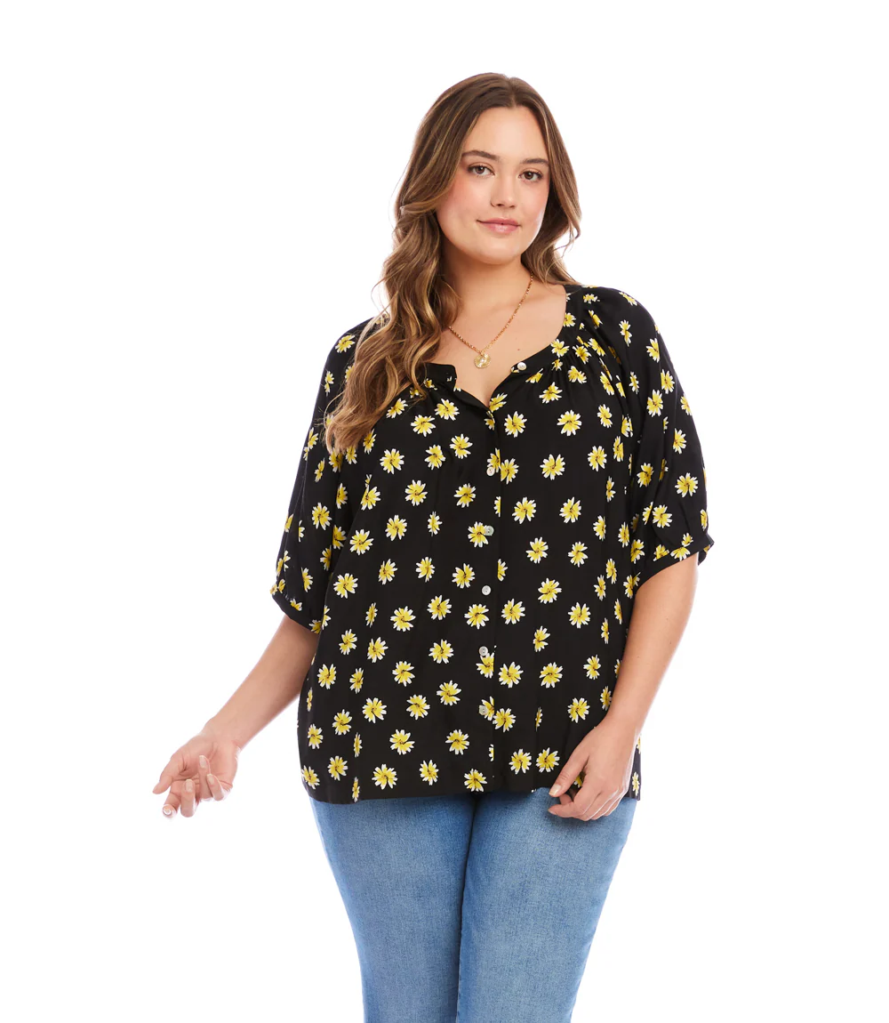 Plus Size Puff Sleeve Peasant Top - Image 3