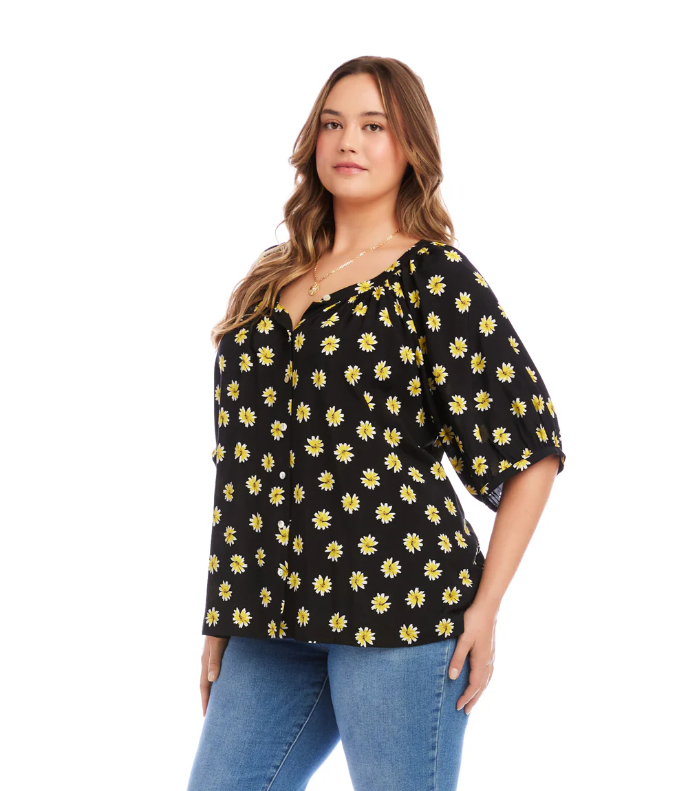 Plus Size Puff Sleeve Peasant Top - Image 4