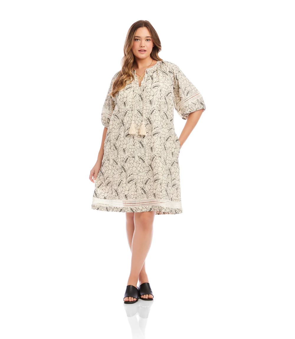 Plus Size Puff Sleeve Tassel Dress - Image 3