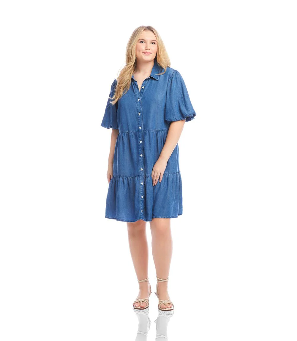 Plus Size Puff Sleeve Tiered Shirtdress - Image 3