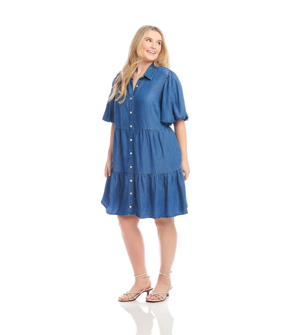 Plus Size Puff Sleeve Tiered Shirtdress - Image 4
