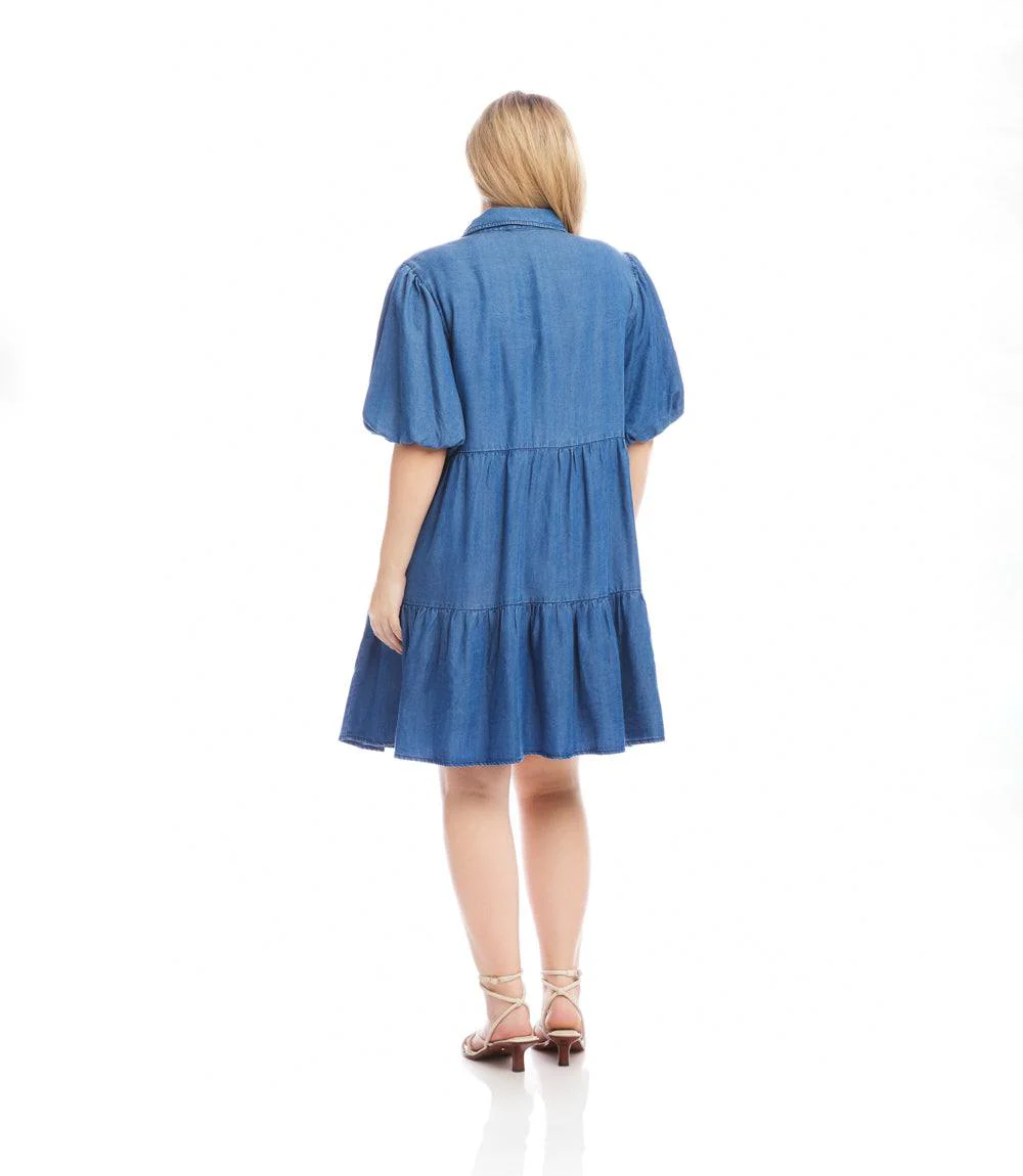 Plus Size Puff Sleeve Tiered Shirtdress - Image 5