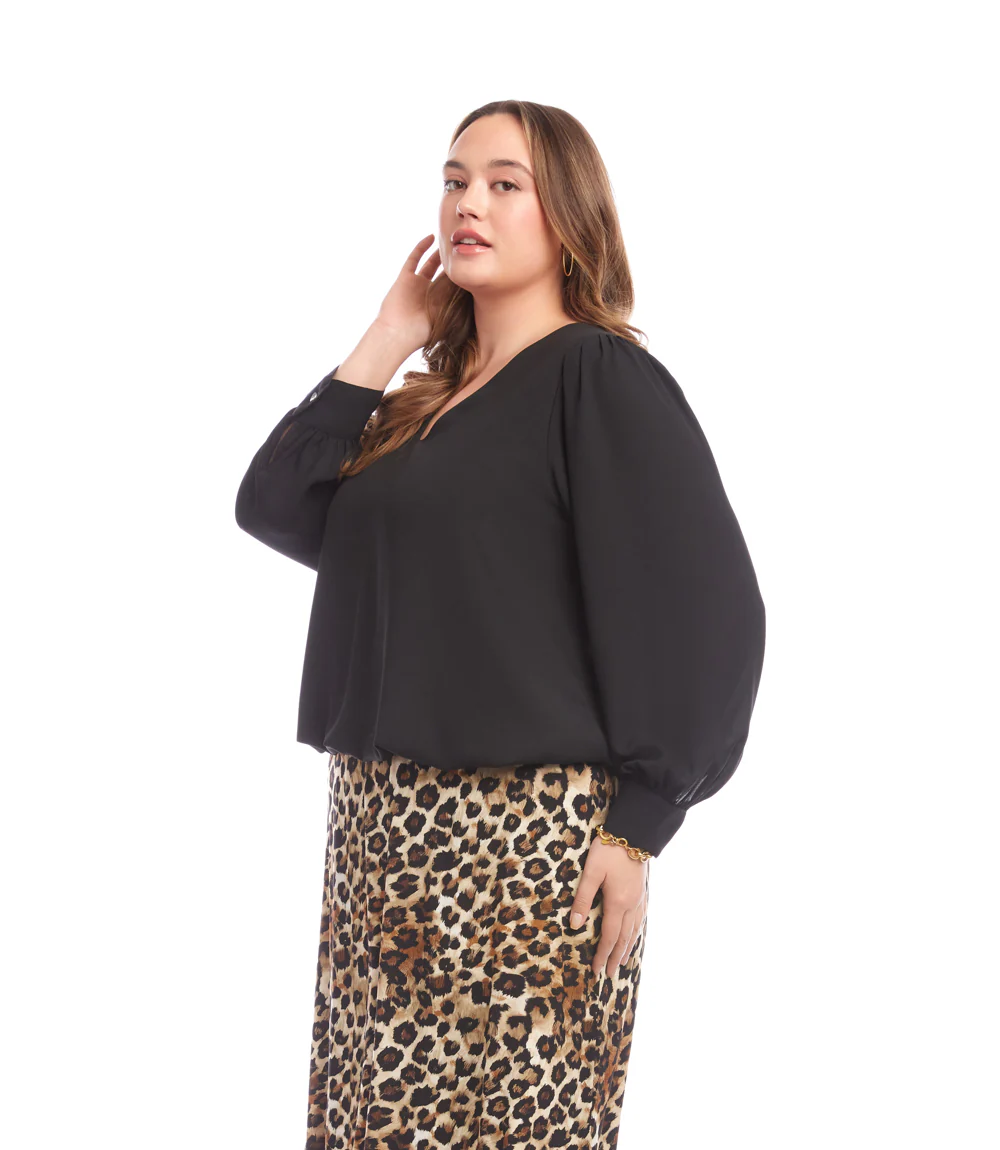 Plus Size Puff Sleeve V-Neck Top - Image 3