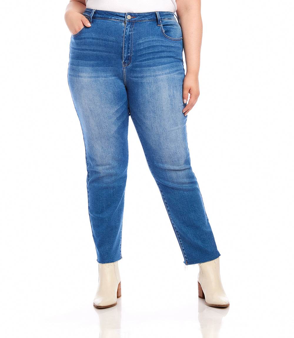 Plus Size Raw Hem Straight Jeans - Image 3