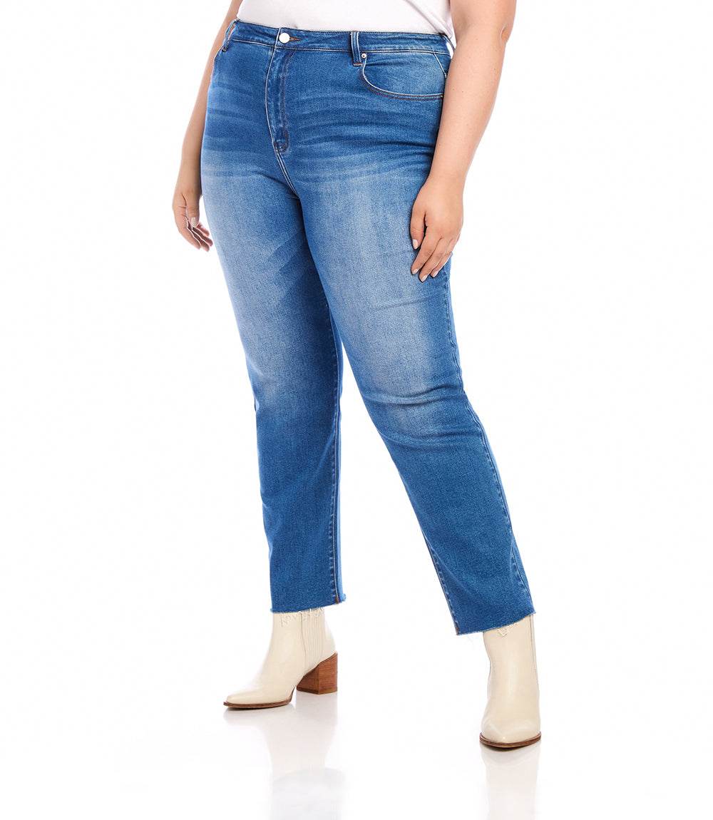 Plus Size Raw Hem Straight Jeans - Image 4