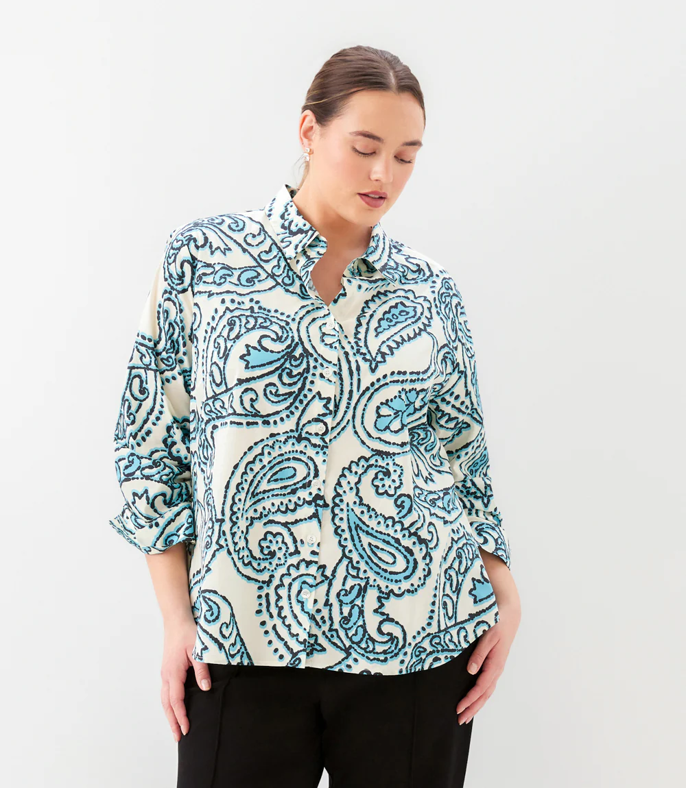 Plus Size Ruched Sleeve Button- Up Shirt - Image 2