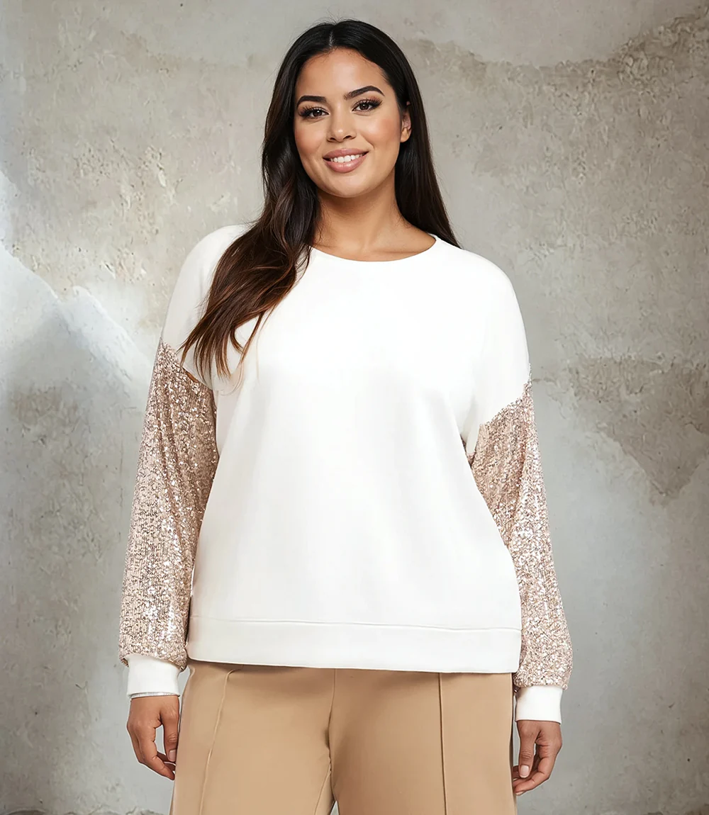 Plus Size Sequin Sleeve Top - Image 2