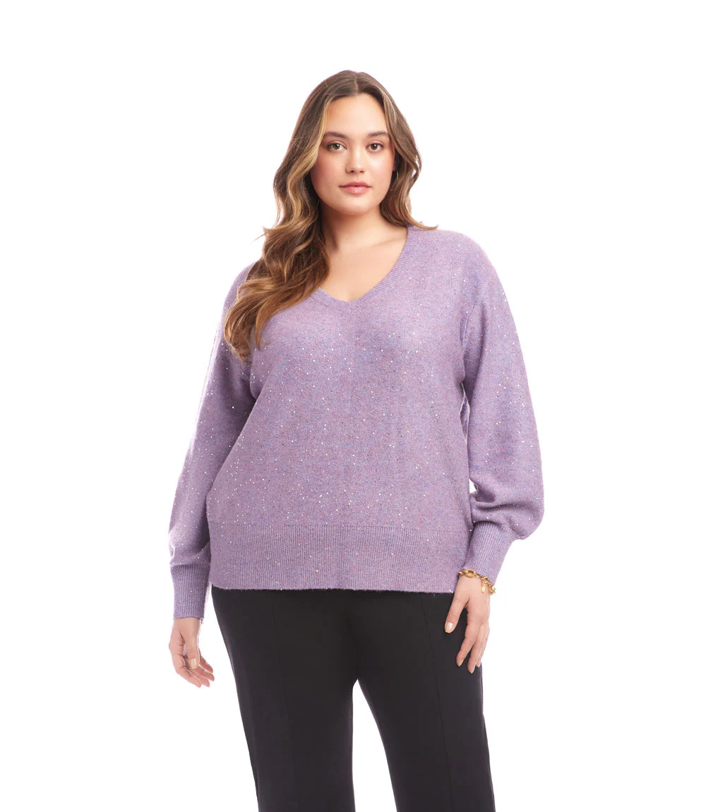 Plus Size Sequin V-Neck Sweater - Image 2