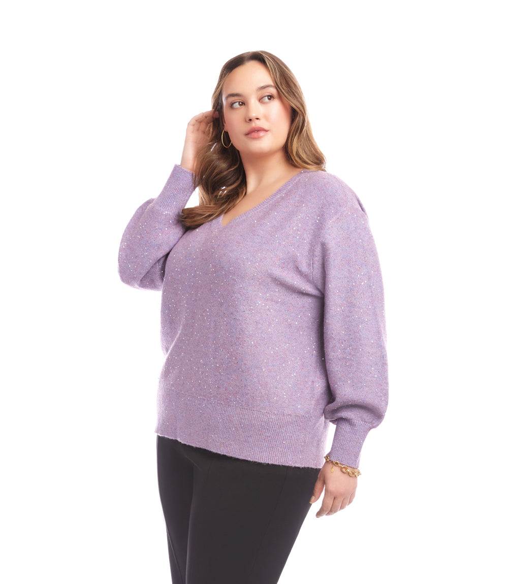 Plus Size Sequin V-Neck Sweater - Image 3