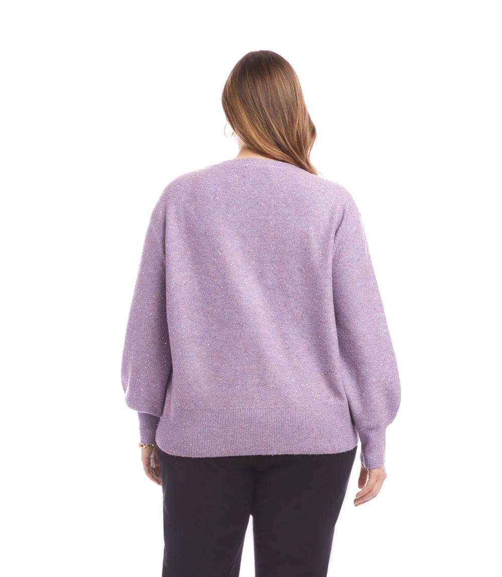 Plus Size Sequin V-Neck Sweater - Image 4