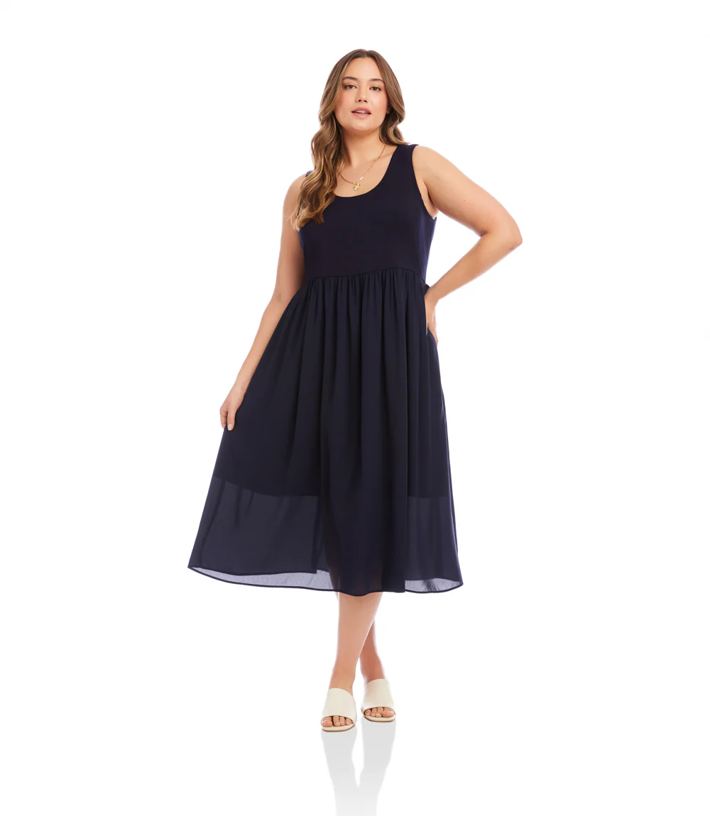 Plus Size Sleeveless Contrast Midi Dress - Image 2