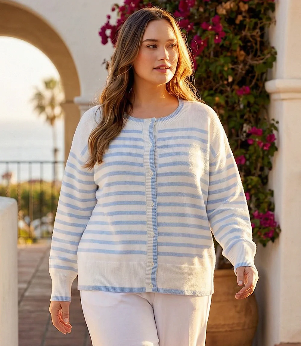 Plus Size Stripe Cardigan Sweater - Image 2