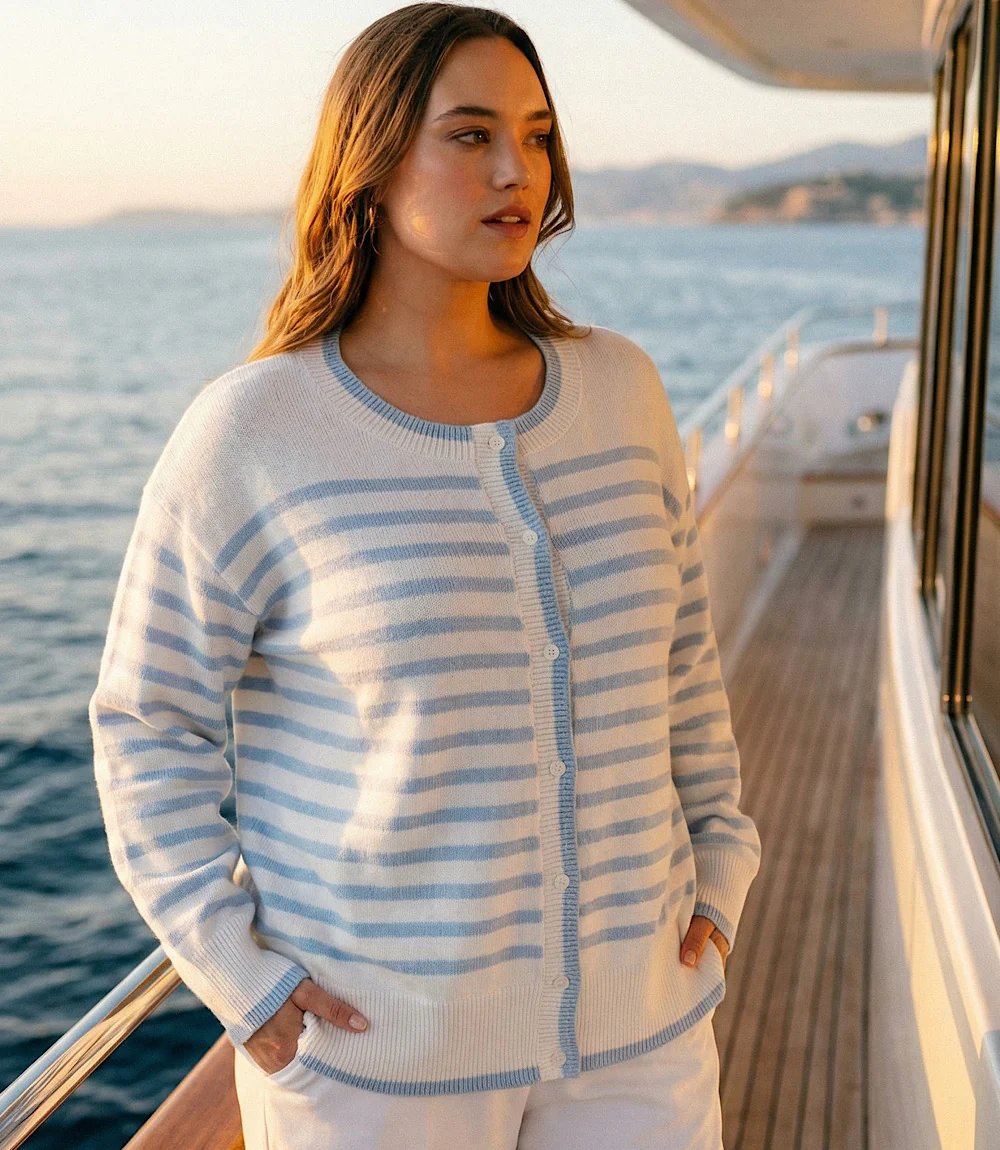 Plus Size Stripe Cardigan Sweater - Image 3