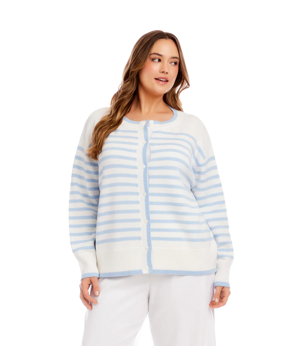 Plus Size Stripe Cardigan Sweater - Image 4
