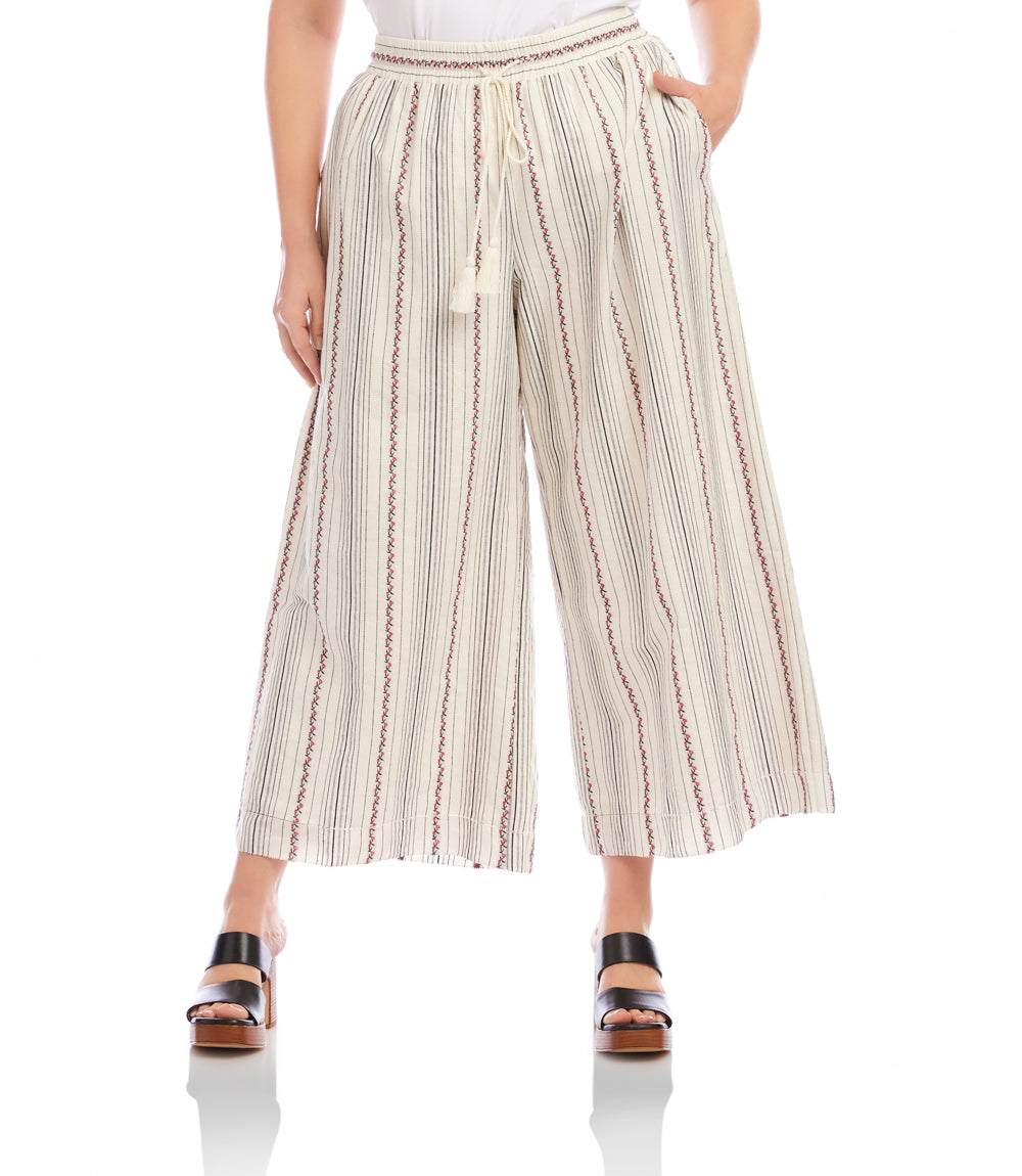 Plus Size Stripe Embroidered Cropped Drawstring Pants - Image 3