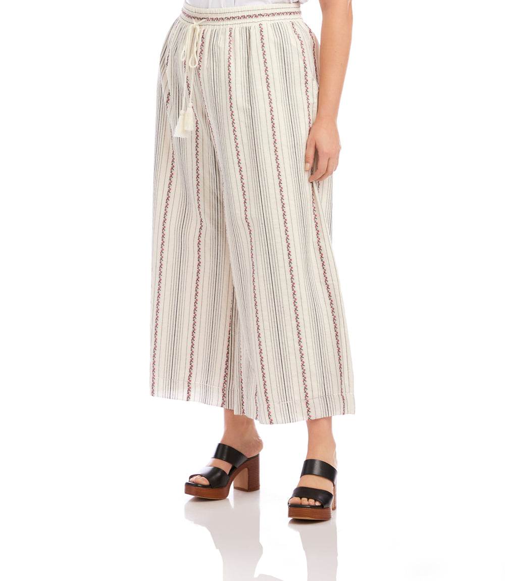 Plus Size Stripe Embroidered Cropped Drawstring Pants - Image 4